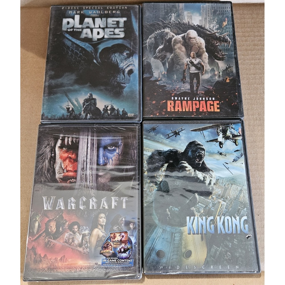 Action Monster Movies DVD Lot Planet of the Apes Rampage King Kong Warcraft